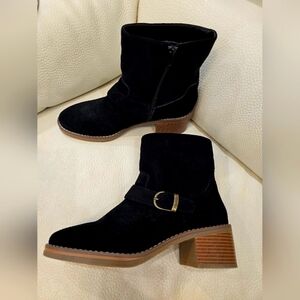 KENSIE Black Ankle Boots Buckle Zipper Suede Leather Size 8.5